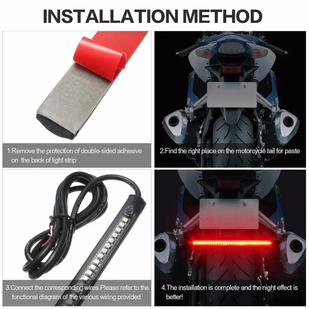 8 Waterproof Motorcycle LED Light Strip 32 LED Flexible Universal Tail Brake Stop Turn Signal Lights