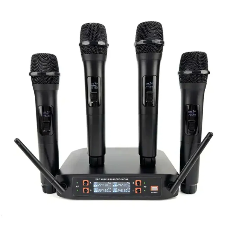 Professional UHF System Wireless Microphone 4 Channel one to four microphones for stage host home Karaoke microphone