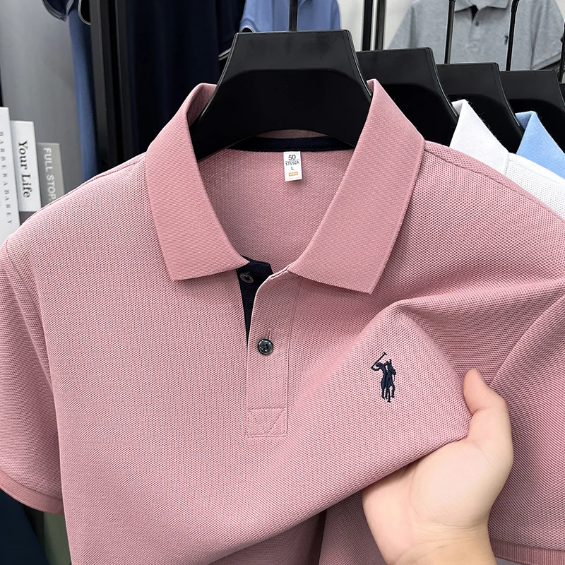 Camisa polo de manga corta 100% algodón puro camiseta transpirable masculina de verano marca de lujo Golf pony bordado blusa casual de Negocios