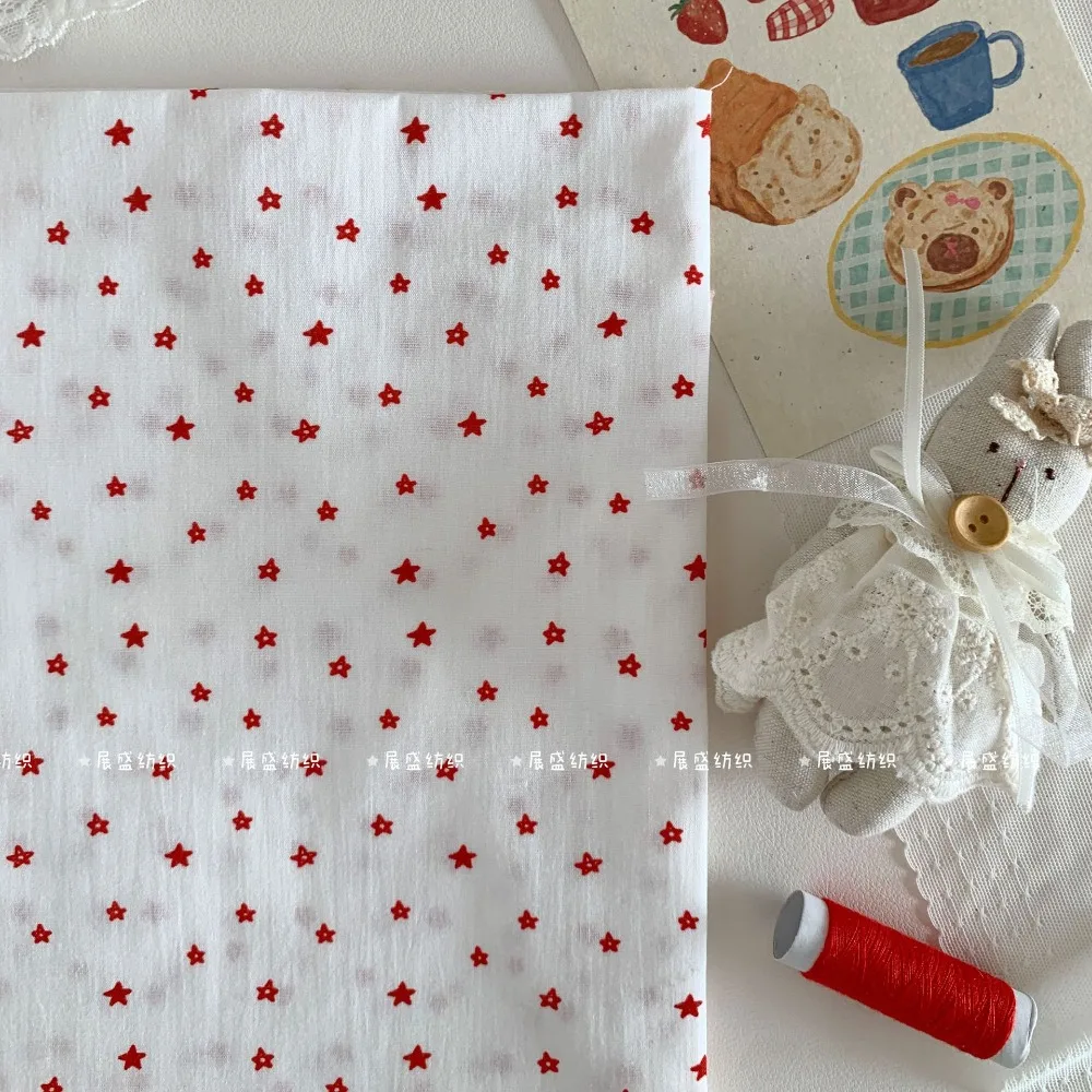 145x50cm 40s Reiner Baumwollstoff Rot mit Blumen-, Karo-, Punkten- und Sternenmuster für DIY Kinderkleidung, Taschen, Puppenkleider, Nähstoff – Detail 5