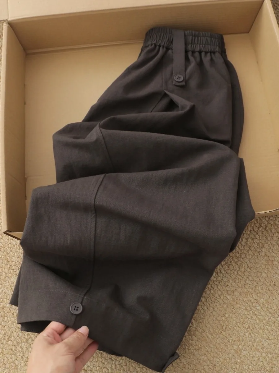 Loose Women's Wide Leg Pants Elastic Waist Korean Style Lazy Fashion Eight Or Nine Points Pants Straight Cut Casual Trousers