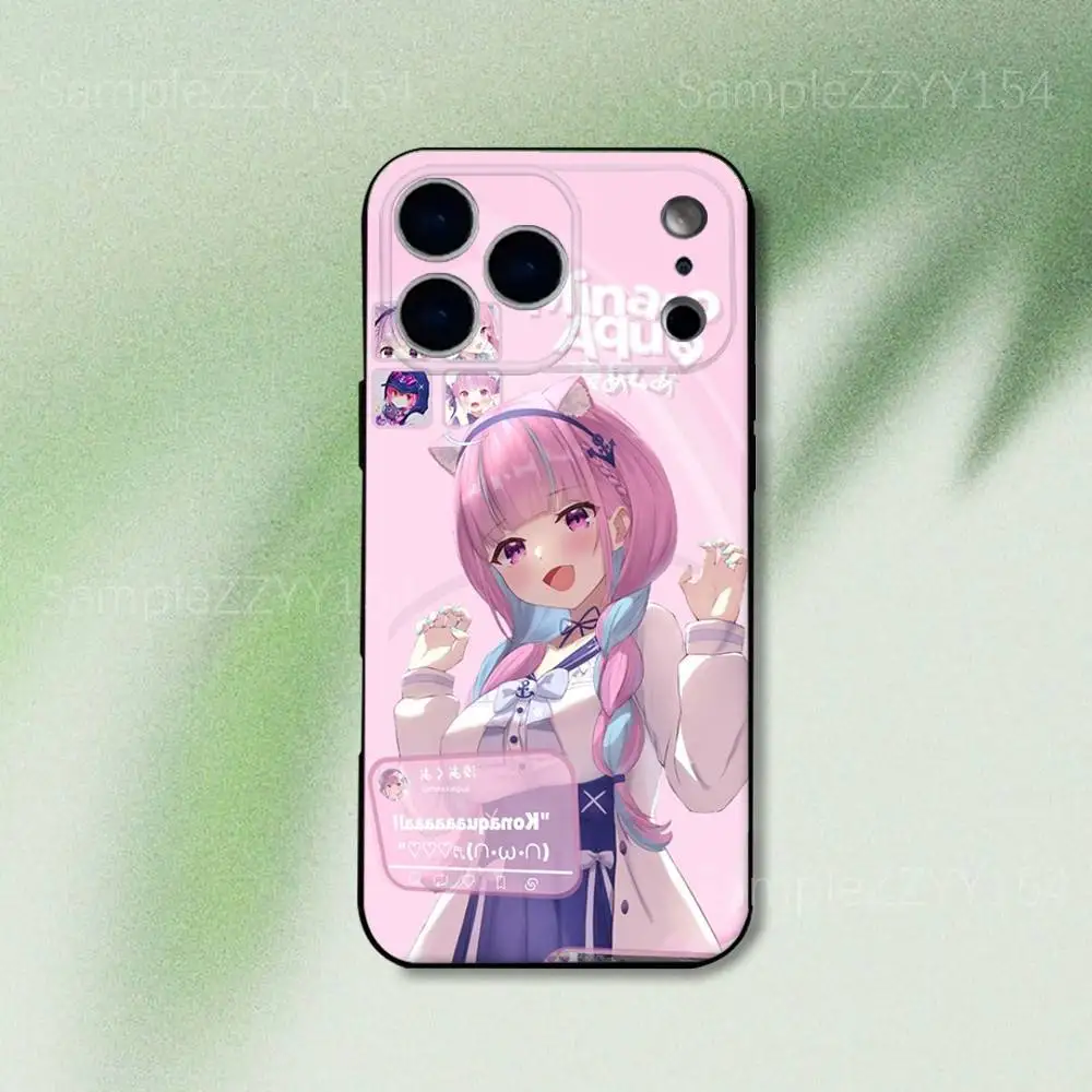 みなとアクア ホロライブ iPhoneケース iPhone 17,16,15,14,13,12,Pro,Max,Plus,E,SE4,Air,Mini対応 ブラック ソフトケース