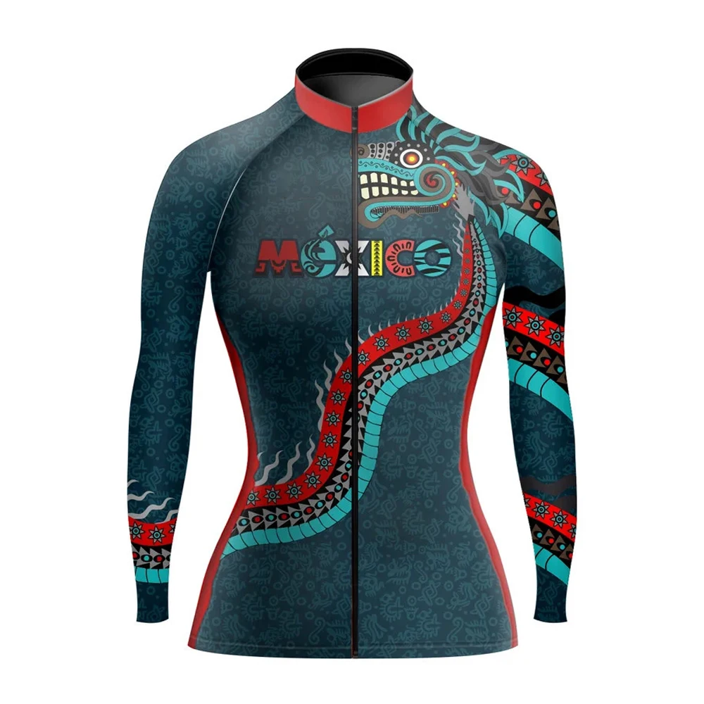 Mexico New Style Women Long Sleeve Cycling Jersey Spring/Autum Thin & Winter Fleece Team Bike Clothing Maillot Ciclismo Mujeres