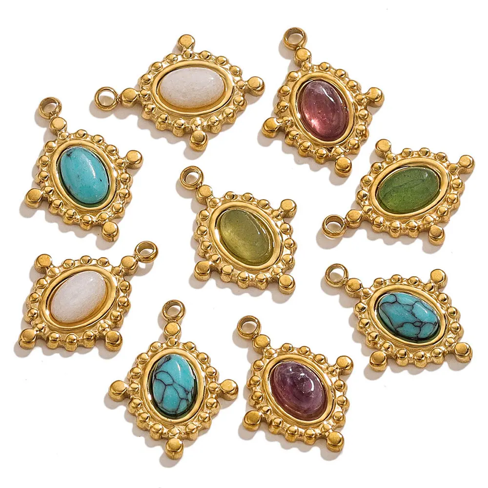 4 Stück Boho Edelstahl Vintage Naturstein Barock Stern Kreuz Anhänger für DIY Halskette Schmuckherstellung Zubehör