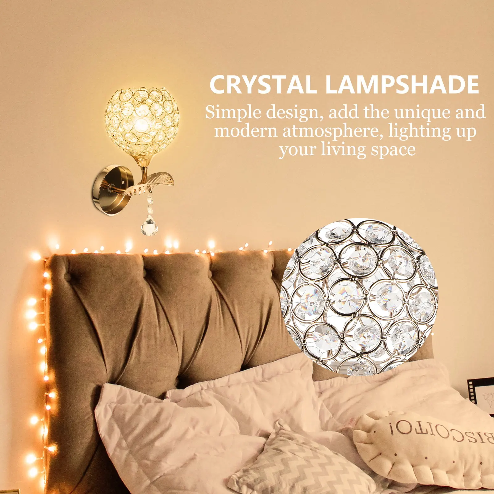

1Set Crystal Wall Lamp Modern Bedside Lamp for Bedroom Living Room Hotel Aisle Decor Indoor Glass Crystal Wall Light Golden