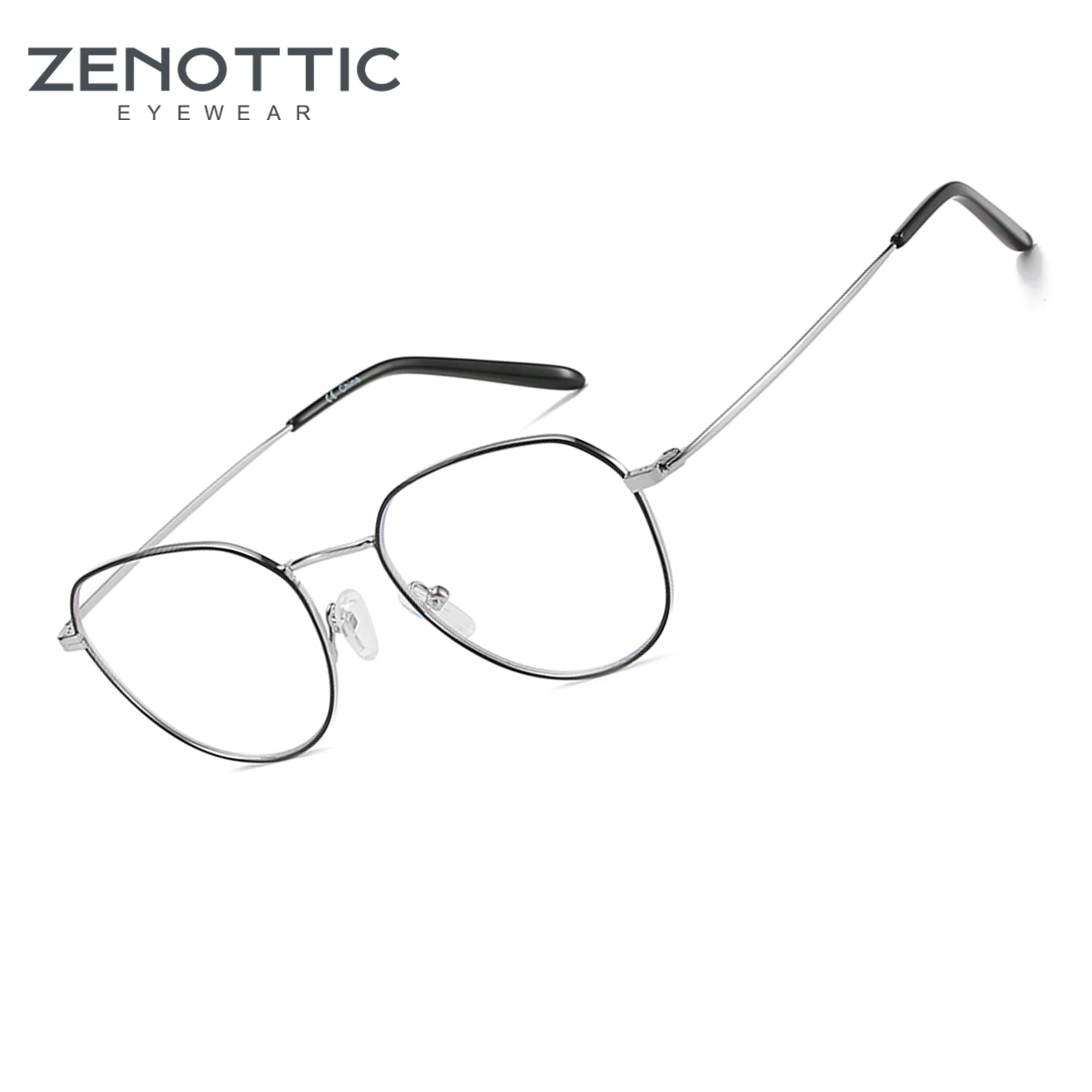 

ZENOTTIC Anti Blue Light Blocking Computer Glasses Women UV Protection CR-39 Lens Metal Titanium Round Frame Optical Eyewear