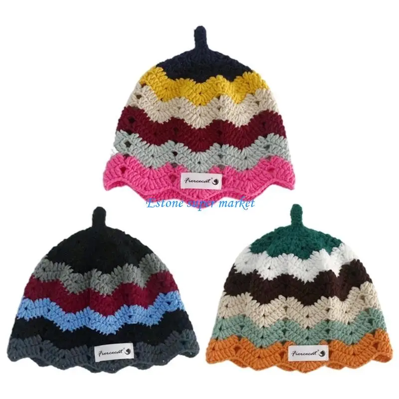 

090B Vintage Children Knitted Cap with Colorful Floral Trendy Fashion Accessory