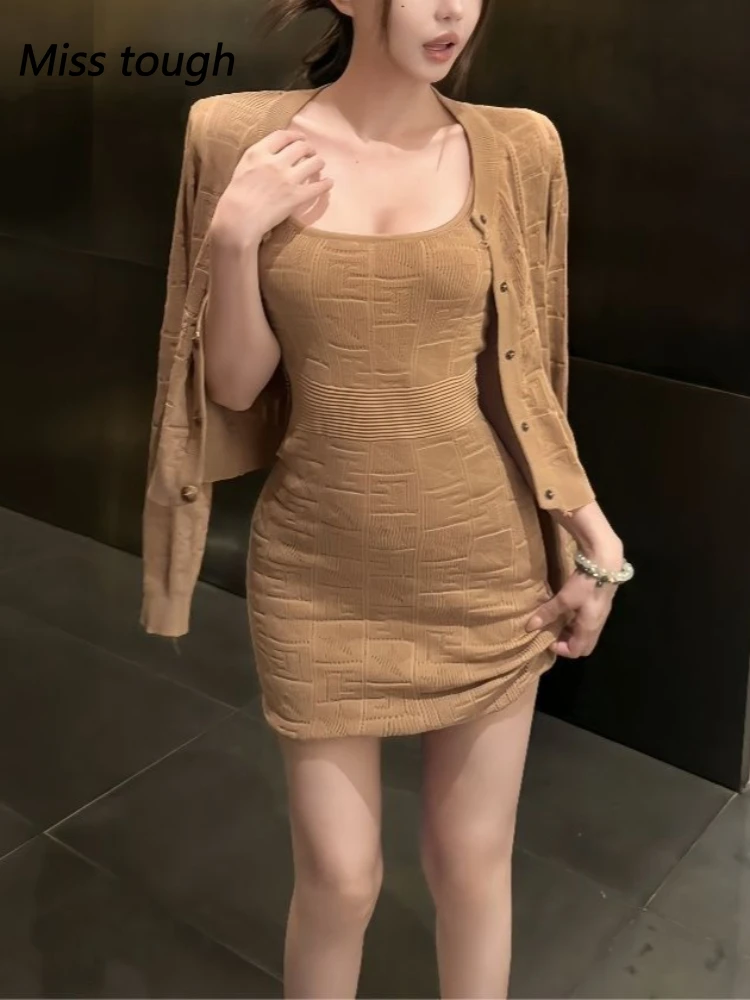 

Autumn Winter Knitted Slimming Women's Two Pieces Set Korean Fashion French Elegant Vintage Design Lady Set Casual Chic Events