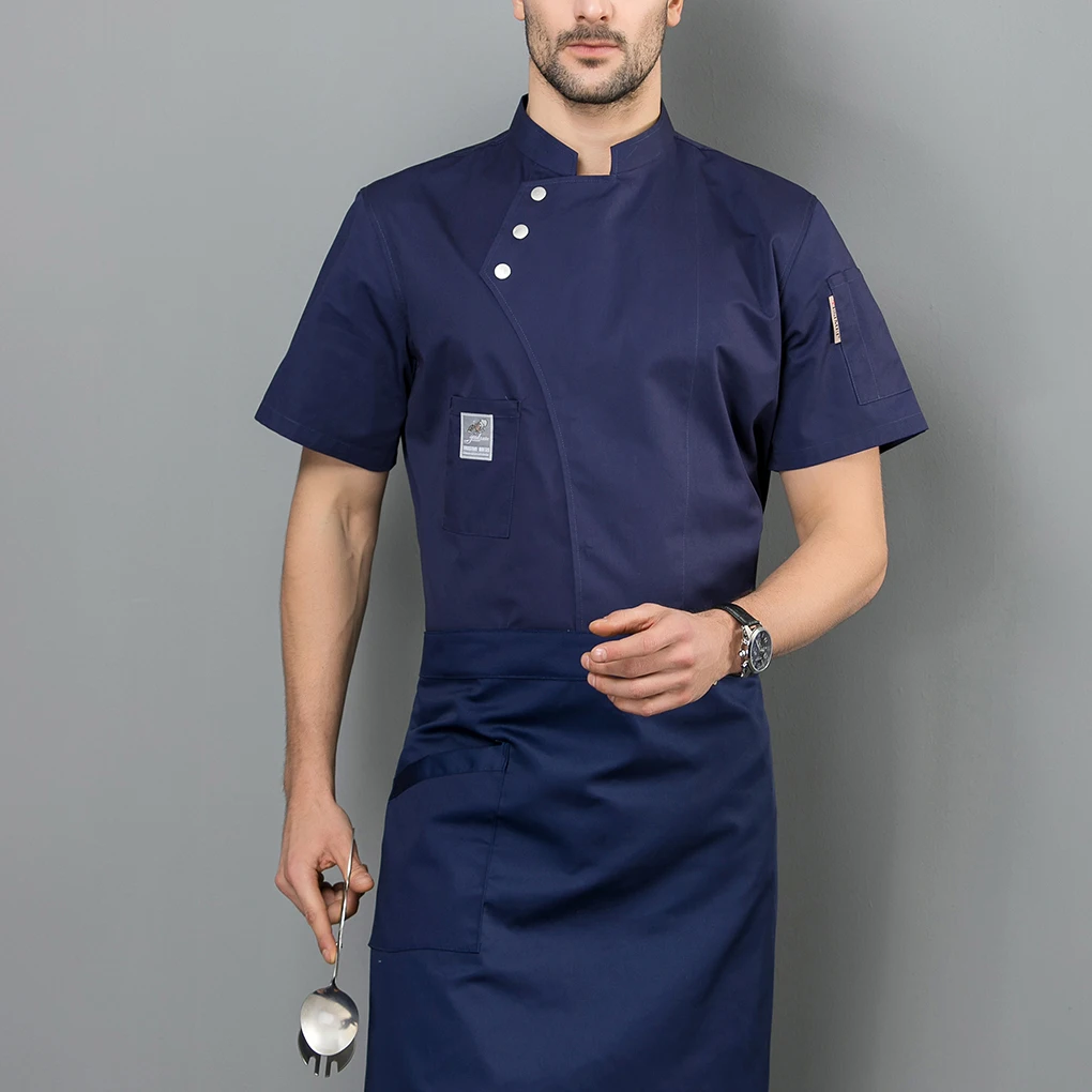 Short Sleeve Chef Jacket Kitchen Apron Clothes for Grill Restaurant