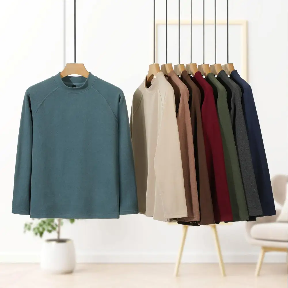 Men T Shirt 2026 New Double‑Sided Cationic Brushed Fleece Long Sleeve Sweatshirt Round Neck Comfort Breathable  Men Winter Tops