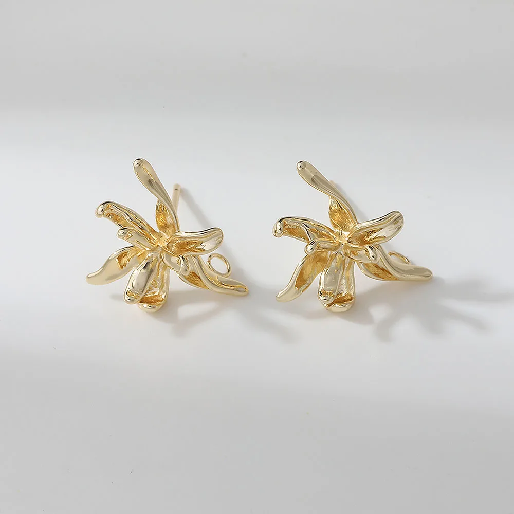 4PCS 14K Gold Plated Niche Fresh Flower Studs Earrings DIY Handmade Material Jewelry Making Supplies Accessories
