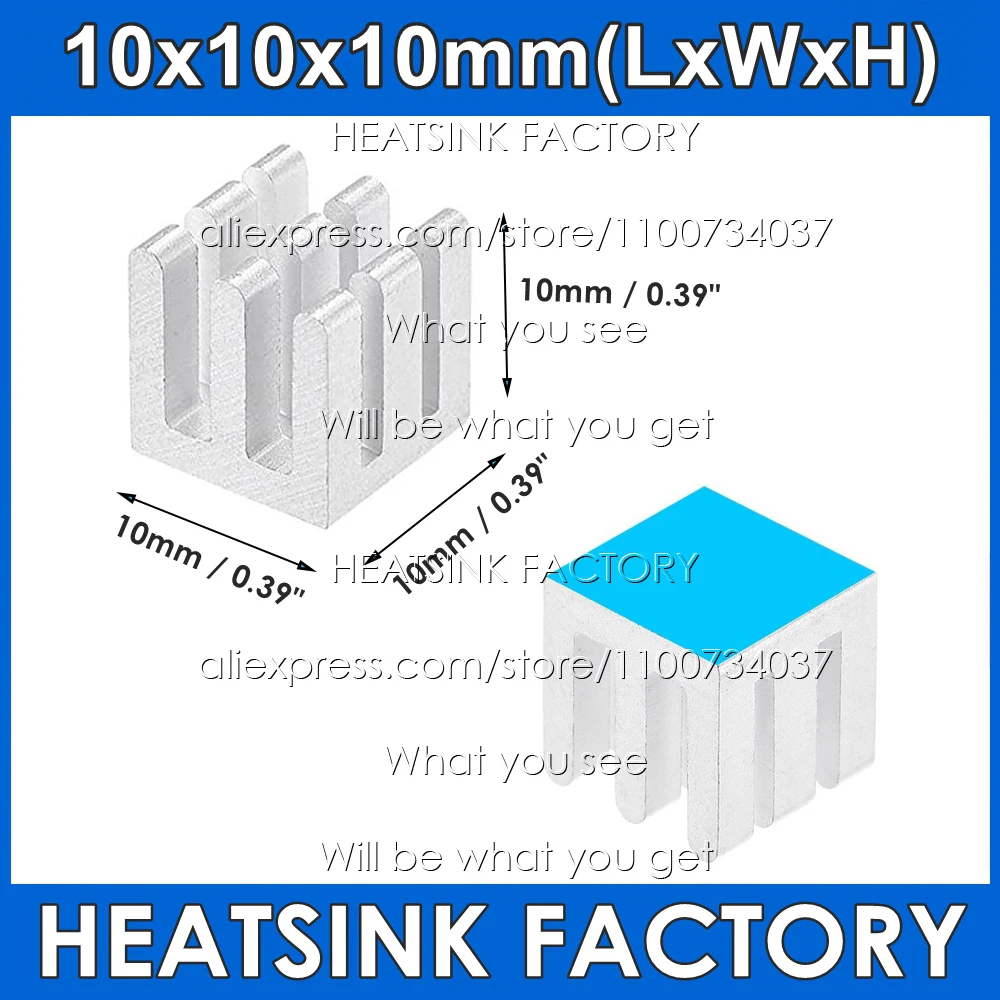 

HEATSINK 10x10x10mm Silver Heatsink Aluminum Heat Sink Radiator Cooler With Tape Applied