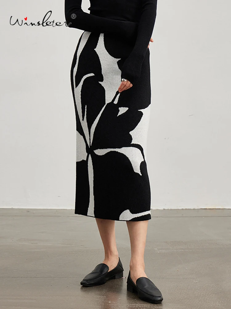 

Winsleter-46.7%Sheep Wool Elegant Skirts, Women Retro Jacquard, Warm Retro Hepburn Style Knitting Skirt, 2025 Autumn B58013CC