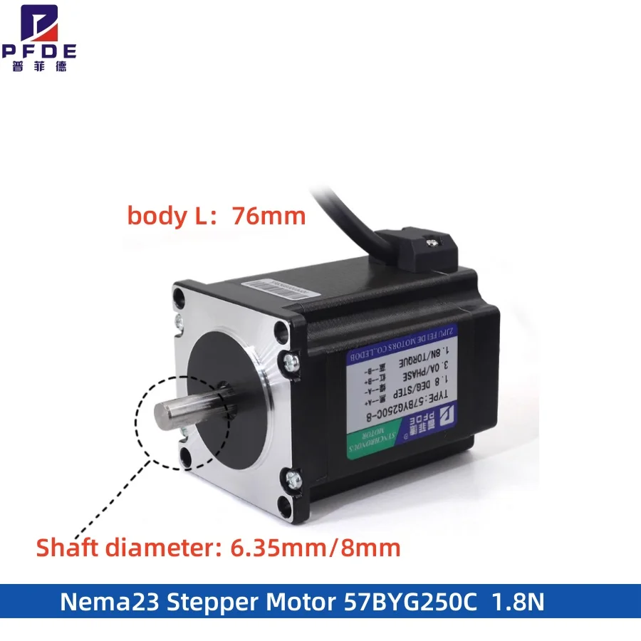 Nema23 Stepper Motor 57BYG250C  3D Printer CNC Milling Engraving Machine  1.8N 76mm Single Output Shaft 6.35/8mm  4-lead Motors
