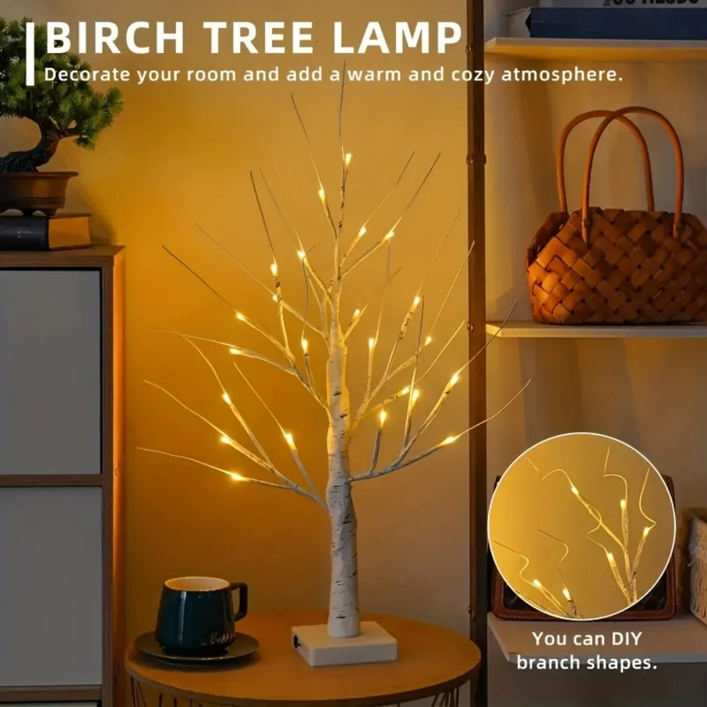 LED Illuminated Birch Tree Light, 24 LED Flashing Tree Light, Powered by 3*AA Batteries, for Indoor/Outdoor Dining Table Home