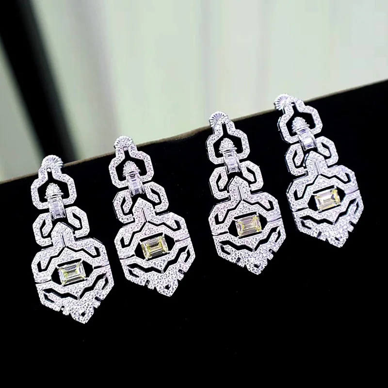 ZOCA Customized Zircon Champagne Yellow Vintage 925 Silver Earrings Women's Boutique Jewelry Gift Fashion Party Jewelry Luxury