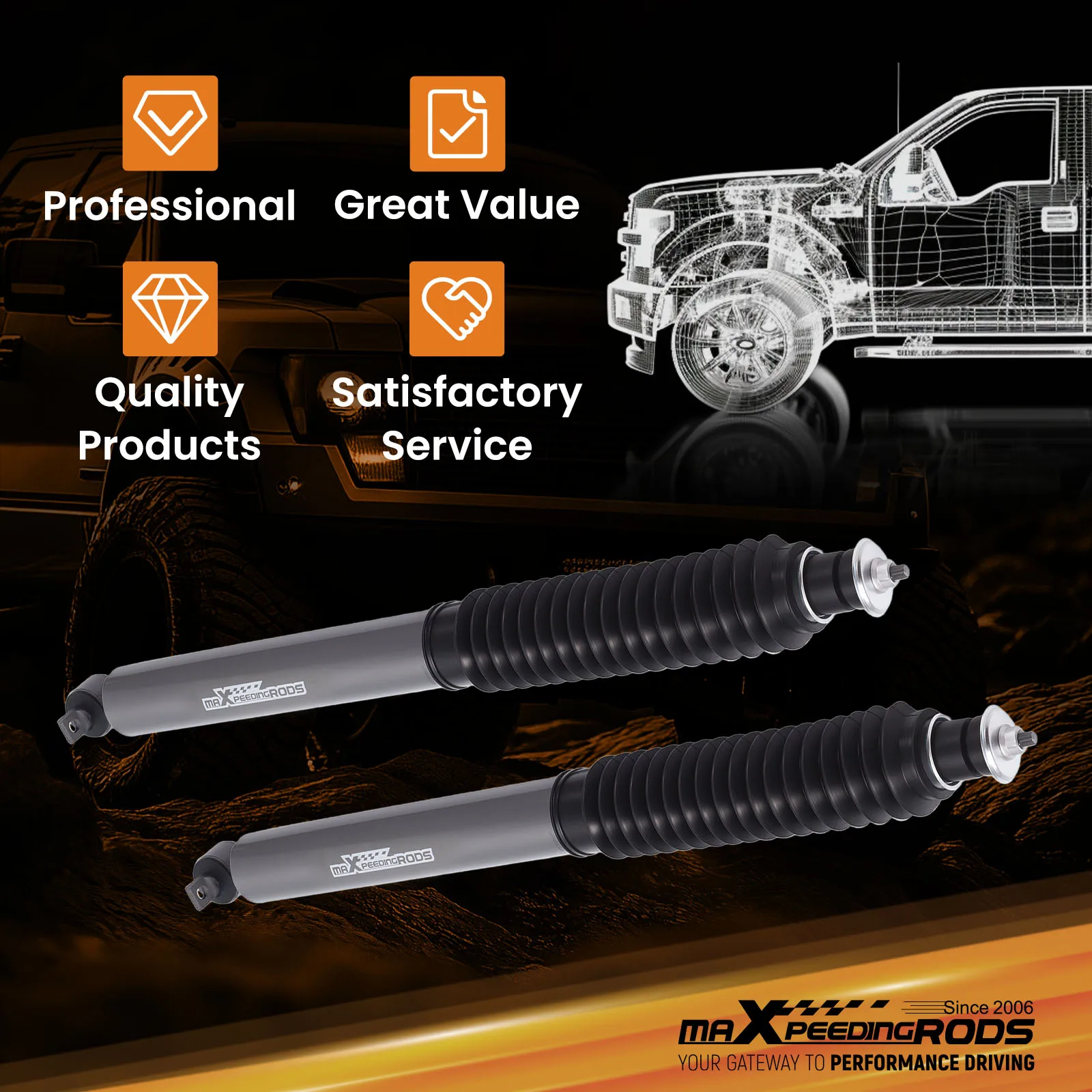 Choque de elevação frontal de 1-3" para Jeep Cherokee/Wrangler 1984-2006 com carregamento de nitrogênio