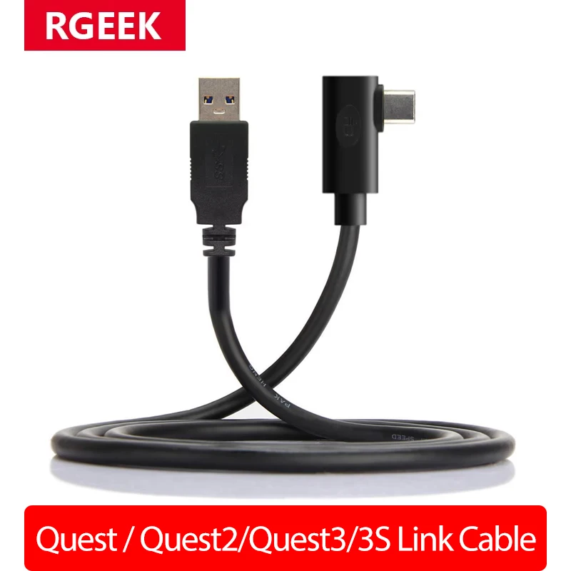 RGEEK 1m 3m 5m 90 Degrees Elbow Link Cable For Quest 2/Quest 3S/Quest 3 USB A to USB-C Steam VR Quest2 Type- C 3.1 Data Cable