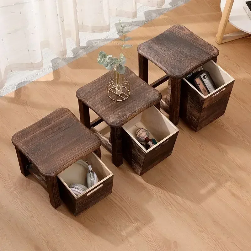 Solid Wood Hallway Entrance Change Shoes Bench Sofa Bedside Low Table Ottoman Cabinet Nordic Storage Square Stool with Drawer