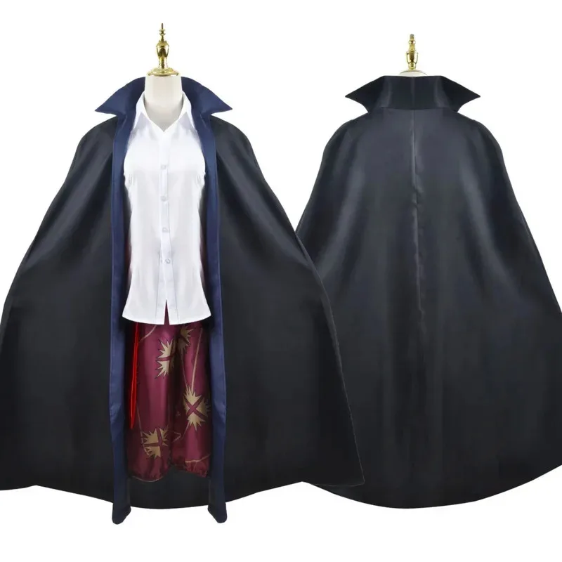 Anime Shanks Redhead Cosplay Costume Shirt Printing Pants Belt Black Cloak Coat Red Wig Woman Man Adult Halloween Party Suit