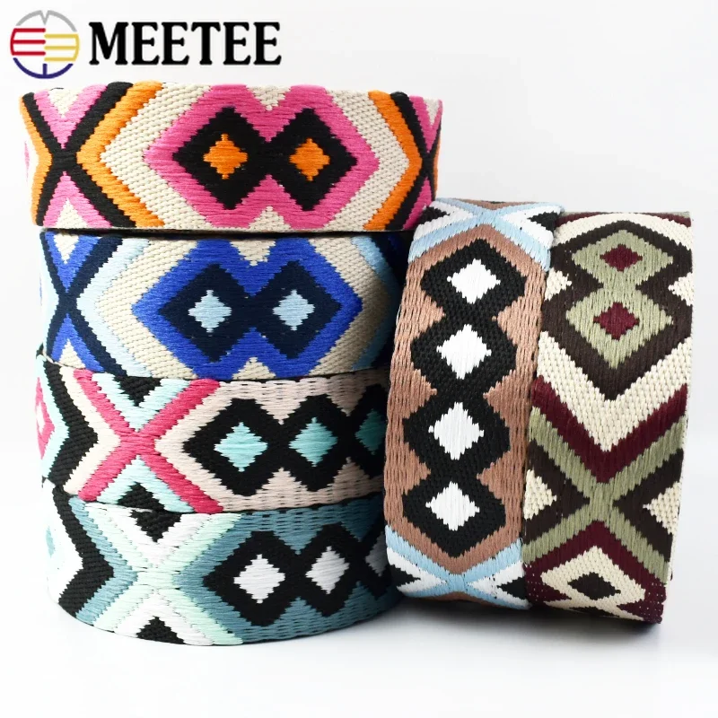 2/5M Meetee 38/50mm Ethnic Jacquard Webbing 2mm Thick Nylon Seat Belt Tape Bag Strap Shoes Decor Ribbon Garment DIY Accessories