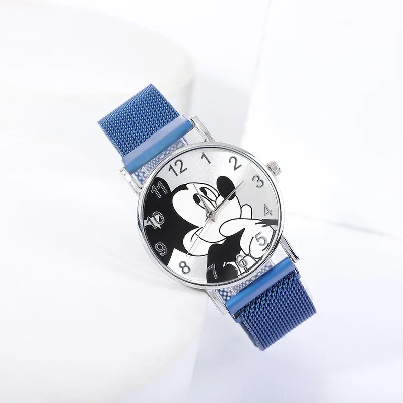 Stylish Disney Mickey Mouse Watch with Stainless Steel Mesh Strap for Men and Women