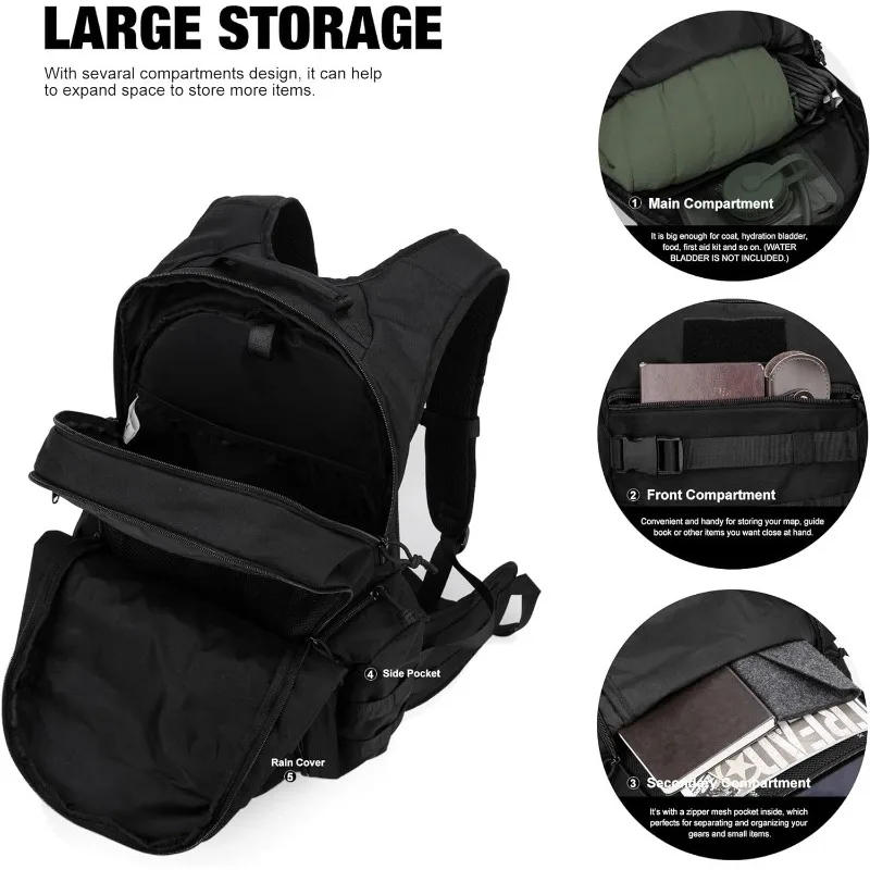 Outdoor Tactical Backpack Molle Pack for Hiking Motorcycle Backpack 28L EDC Bag with Hydration Compartment Waist Belt