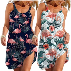 Flamingo 3d Print Beach Dress Traf for Ladies Women Hawaii Sexy Dress Strap Sleeveles Sundress Portrait Camisole Vestidos Gown