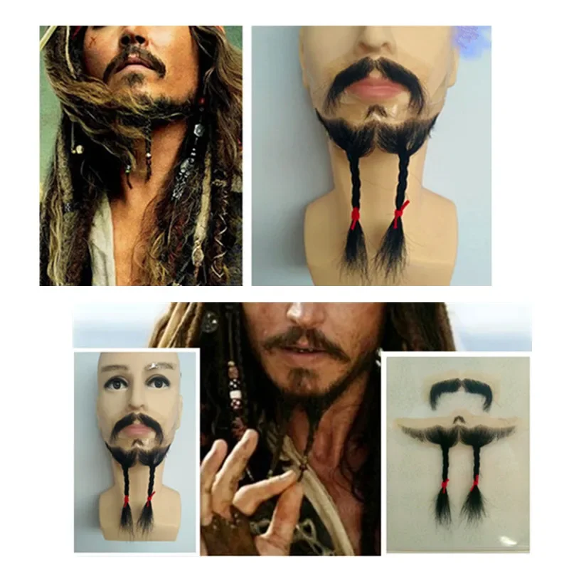 

Custom Made Captain Jack Sparrow Cosplay Pure handmade simulation beard and sideburns props Men Halloween Christmas moustache