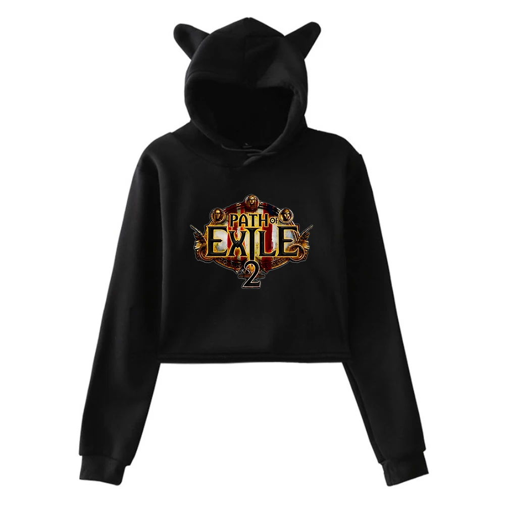 

Path of Exile 2 Hot Game 2025 Streetwear Female Cat Ears Hoodie Long Sleeve Crop Top Women's Clothes