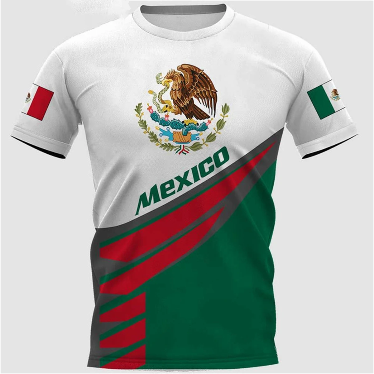 

Fashion Mexico National Flag Print T Shirt For Men Funny 3D Eagle Pattern Short Sleeve Summer Casual O-neck Loose Top Men's Tees