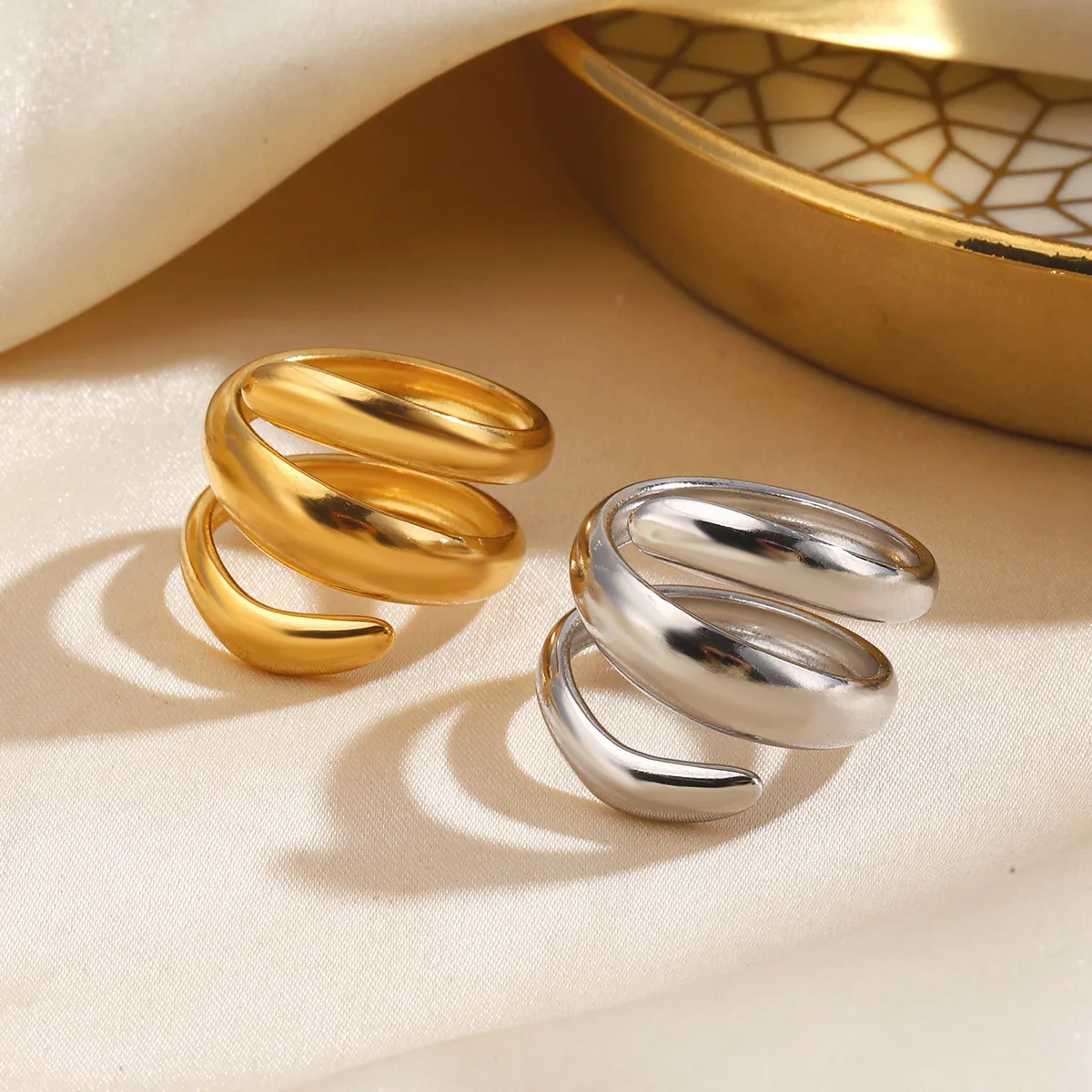 Minimalist Chunky Line Open Rings Hip Hop Stainless Steel Adjustable Ring For Women Bold Stackable Statement Jewelry