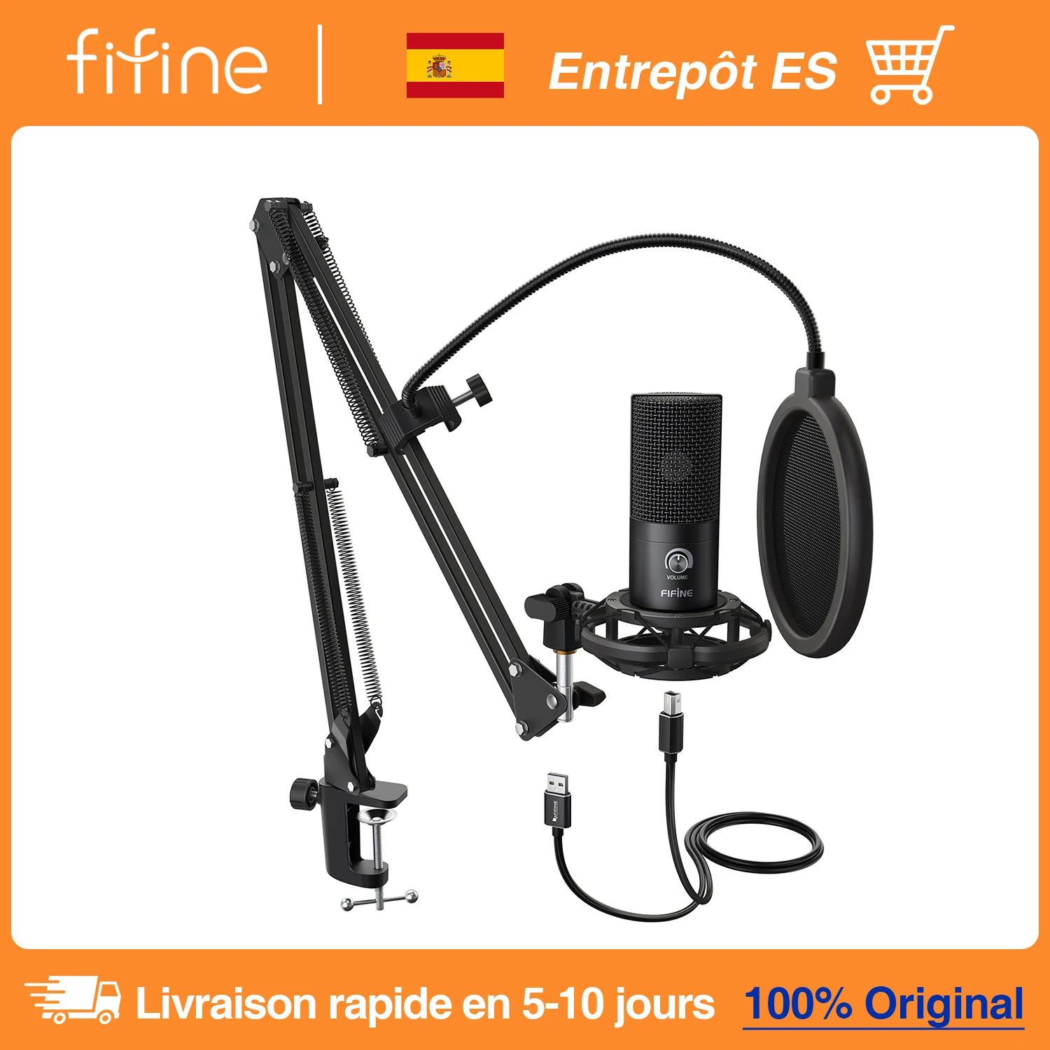 FIFINE Studio condensateur USB ordinateur Microphone Kit avec bras à ciseaux réglable support anti-choc pour YouTube voix Overs-T669