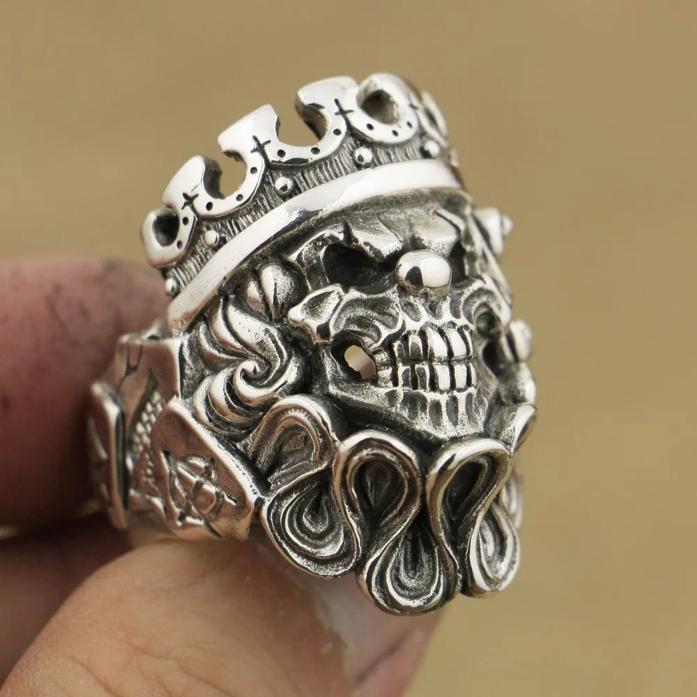 

Huge Heavy 925 Sterling Silver Joker Skull King Clown Ring Punk Jewelry TA70 US Size 7~15