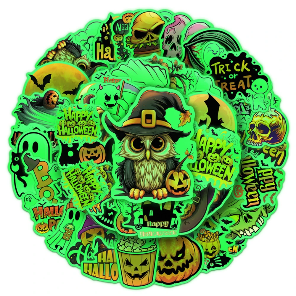 10/30/50pcs Luminous Halloween Decoration Stickers Gothic Pumpkin Ghost Cartoon Sticker Graffiti Guitar Phone Helmet Cool Decals