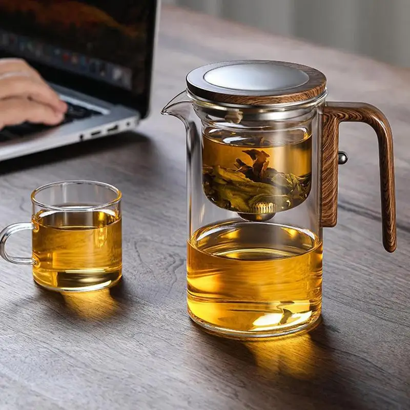 Water Separation Inner Container Teapot One Click Magnetic SwitchTea Separation Filtration Glass Tea Pot Wood Handle Tea