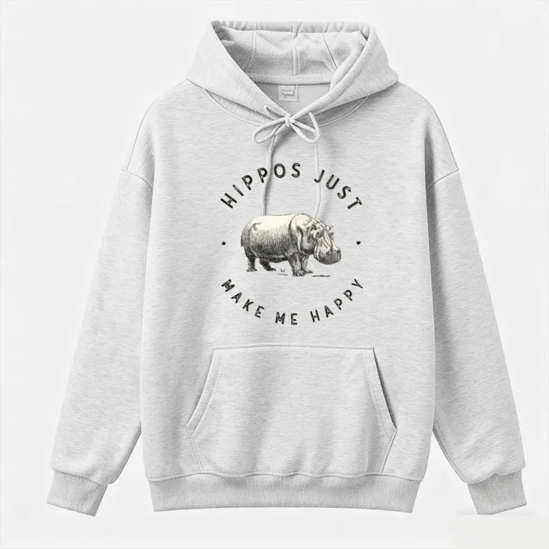 فرس النهر هوديي فرس النهر فقط تجعلني سعيدا البلوز سفاري هوديي الحيوانات البرية الأفريقية عشاق مريح أزياء الشتاء السترة