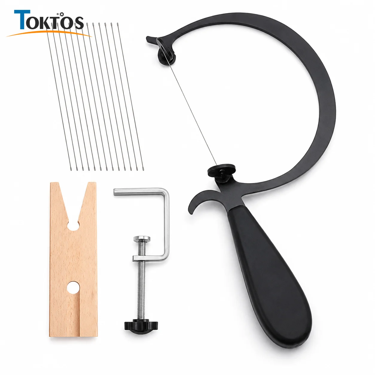 TOKTOS Jewelry Saw Frame Kit 12pcs Blades Jeweler's Saw U Shaped Saw with Wooden Bench Pin Clamp for Gold Silver Wax Wood Cutti