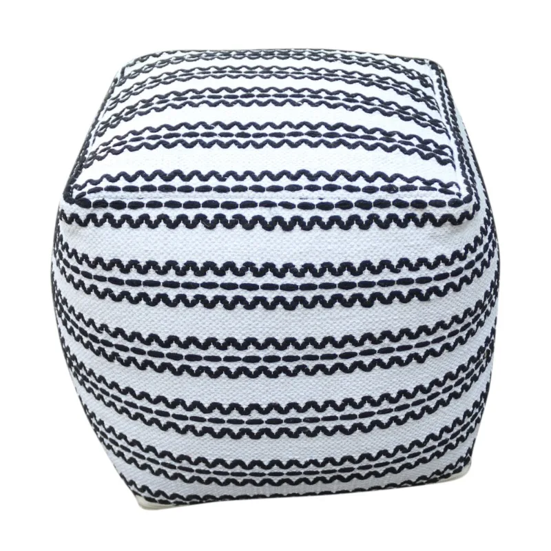 

Black Handcrafted Fabric Pouf Strong Cotton Durable Fully Assembled Spot Clean Only Easy Care
