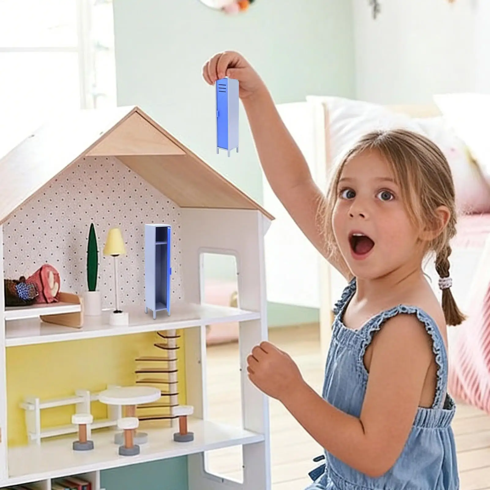 Doll Room Miniature Cabinet 1/12 Scale Openable Doors Ornament Toy Doll Room Display Storage Cabinet For Kids Girls Friends