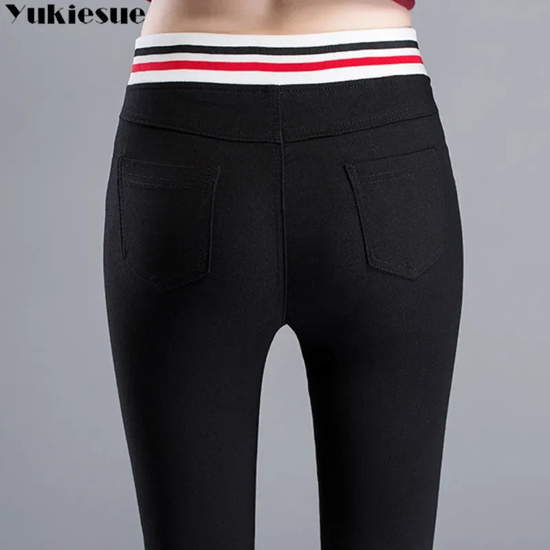 Leggings de inverno de pelúcia e espessadas para mulheres, calças elásticas de cintura alta com calças lápis