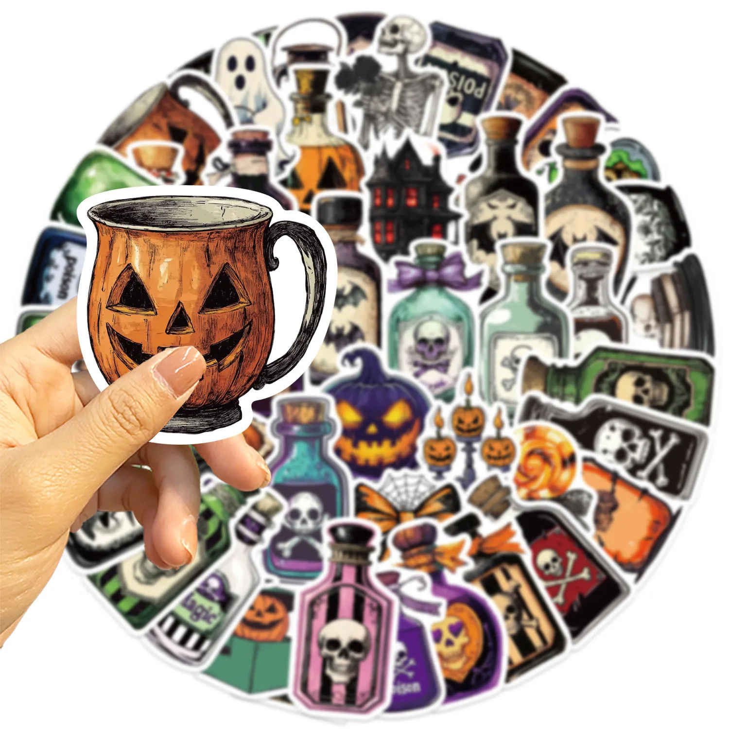 52 Uds. Poción mágica de Halloween pegatinas de grafiti de dibujos animados teléfono guitarra portátil maleta taza pegatina impermeable juguetes para niños - imagen 5