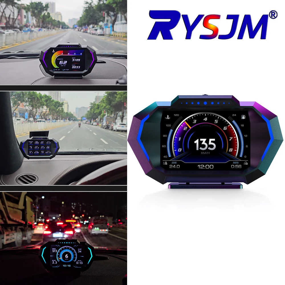 

Многофункциональный автомобильный HUD-дисплей с полным LCD-экраном, OBD+GPS, двойной системой, OBD2, GPS, умный цифровой спидометр с тестером и сигнализацией