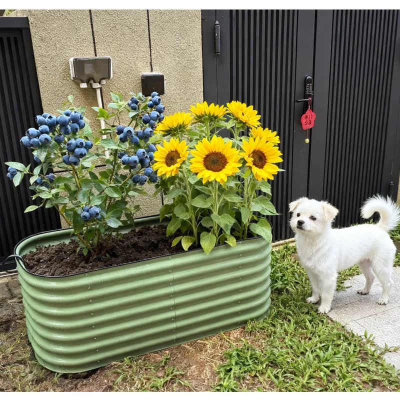 

Large Galvanized Metal Planter Set, Modern Outdoor Flower Pot Box, Durable Balcony Garden Plant Growing Container
