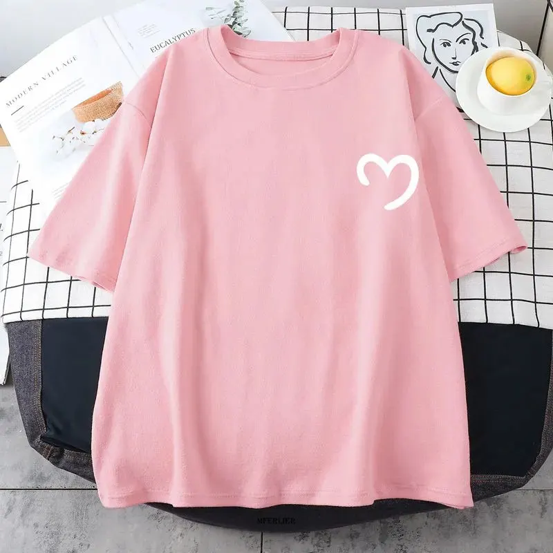 Plus Size 6XL 150KG magliette estive in cotone magliette da donna di grandi dimensioni magliette stampate con cuore O collo manica corta Casual T-shirt allentata