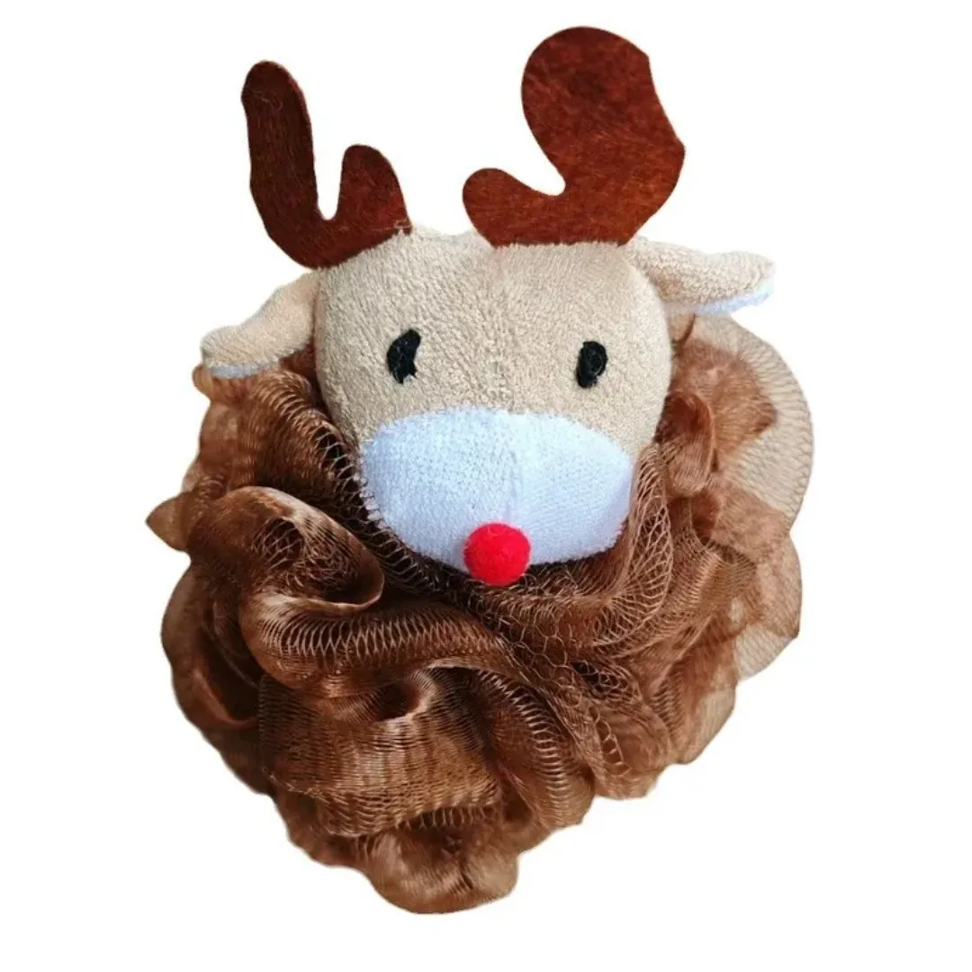 かわいいクリスマス漫画メッシュスポンジボディスクラバーバススポンジシャワーボールボディウォッシュ洗浄マッサージクリスマス入浴フラワー HOT