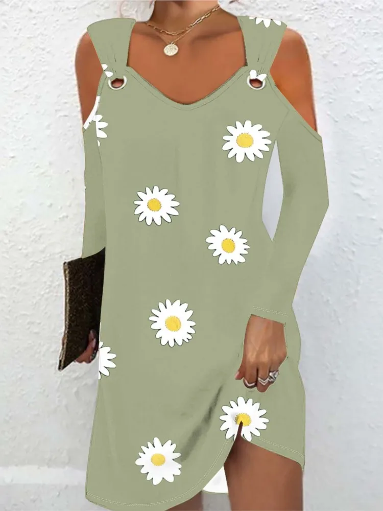 

Summer Dresses For Women New Floral Print Off Shoulder Irregular V-neck Sexy Slim Casual Fashion Elegant Lady Vestidos In 2024