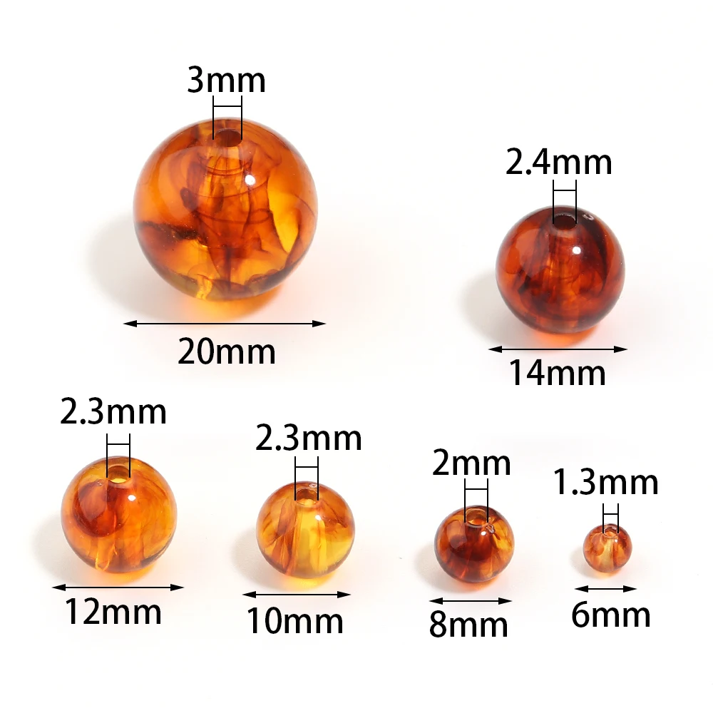 10-200 pièces 6/8/10/12/14/16/20mm couleur ambre perles acryliques rondes pour la fabrication de bijoux perle espacée en vrac bricolage bracelet à breloques collier