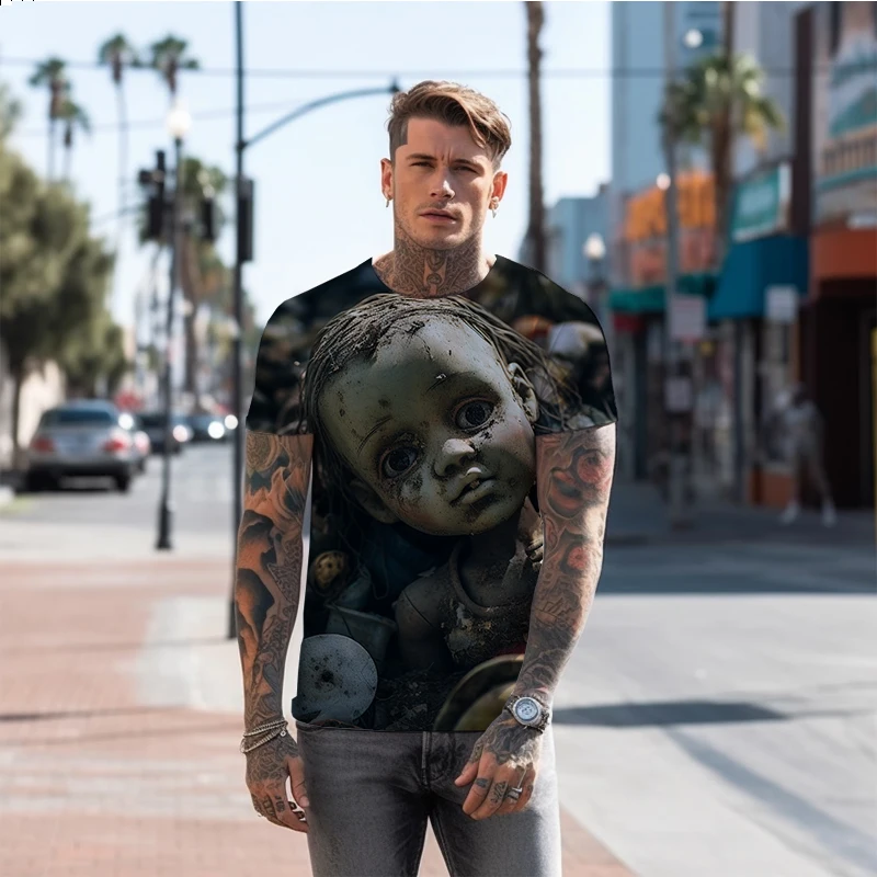 Summer new men's T -shirt Dirty doll 3D printed men's T -shirt horror style men's T -shirt trend fashion men's T -shirt