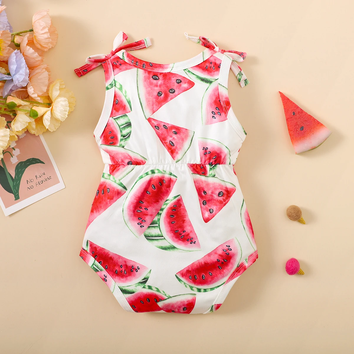 Summer Newborn Infant 0-12Month Baby Girls Romper Watermelon Print Sleeveless Rompers Kids Onepiece Jumpsuit